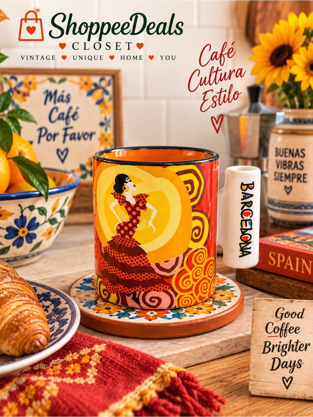 Vintage Saffron Barcelona Flamenco Dancer Ceramic Utensil Holder Vase Spain